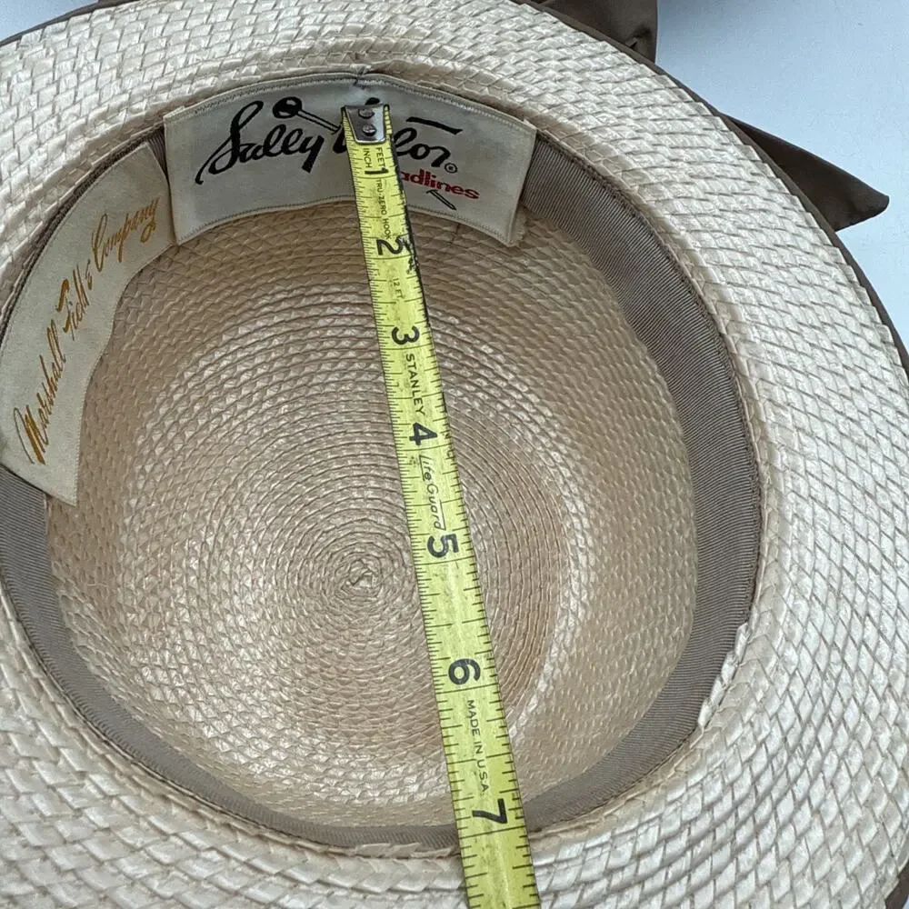Vintage Sally Victor Headlines Women’s Straw Hat – Brown & Cream with Ribbon Bow